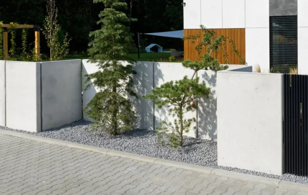 Mur ogrodzeniowy narożny z betonu architektonicznego - komplet narożników składa się z dwóch elementów (100 cm szerokości)