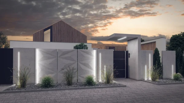 Mur ogrodzeniowy z betonu architektonicznego LAMPA LED